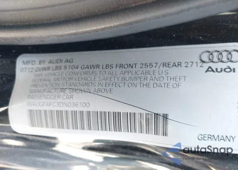 2013 Audi A6 2.0T Premium z USA, uszkodzony, nr VIN WAUGFAFC3DN036100